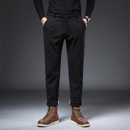 Men's classic black casual pants with spacious pockets
