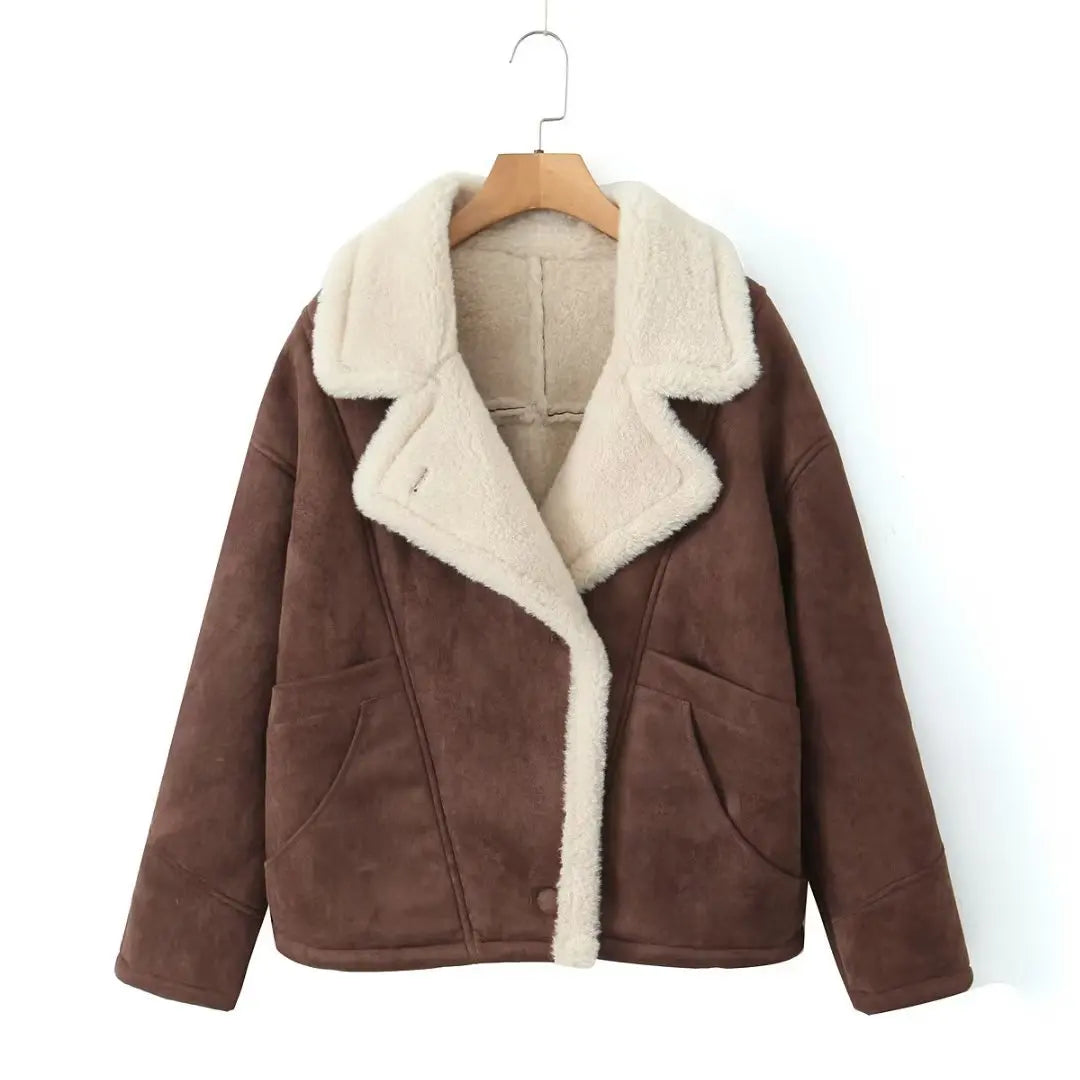 Notch-Lapel Oversized Winter Coat with Button-Through Front