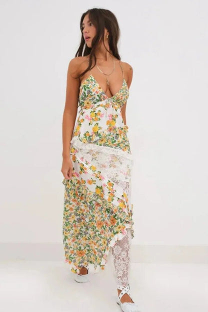 Rachel | Maxi Dress Ruffle Plunging Neckline Floral 0