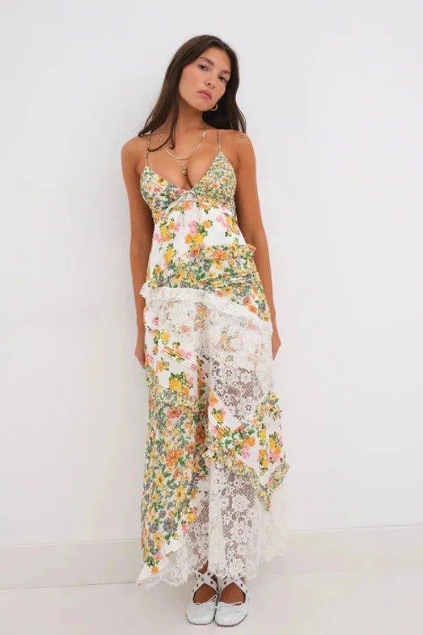 Rachel | Maxi Dress Ruffle Plunging Neckline Floral 1