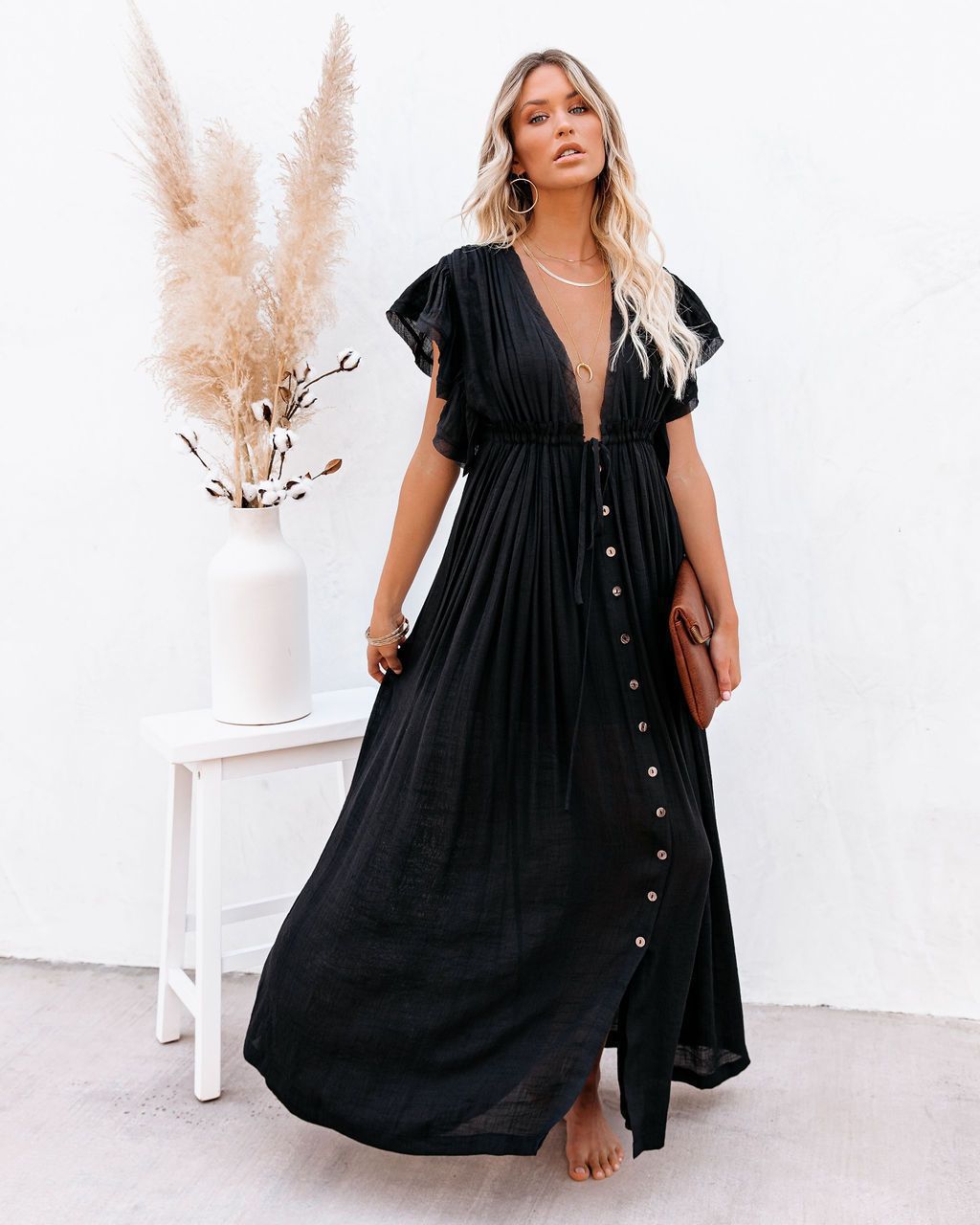 Rachel | Womens Dress Boho Button Maxi Summer 0