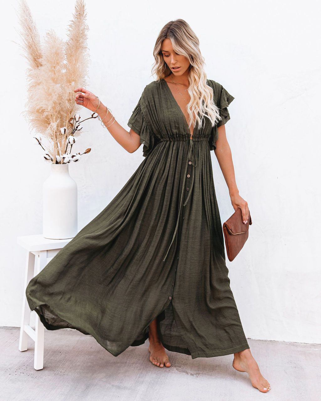 Rachel | Womens Dress Boho Button Maxi Summer 2