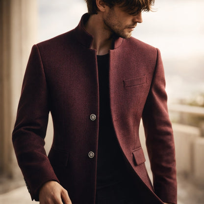 Notch-Lapel High-Neck Longline Winter Coat with Button Front – view 3