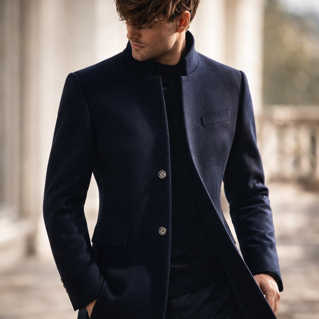 Notch-Lapel High-Neck Longline Winter Coat with Button Front – view 5