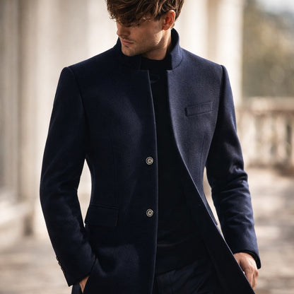Notch-Lapel High-Neck Longline Winter Coat with Button Front – view 5