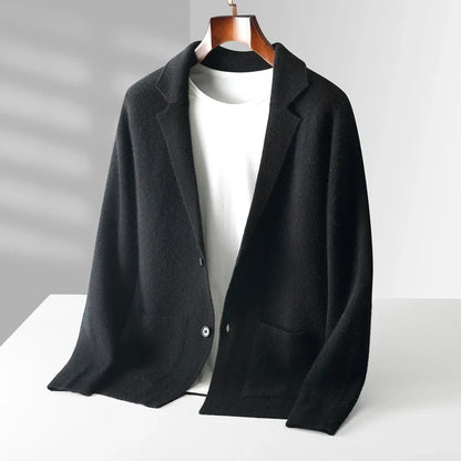 Men's classic black knit cardigan with button front and pockets