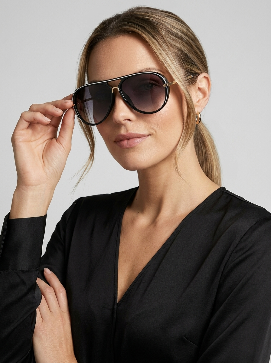 black Oversized Aviator Sunglasses