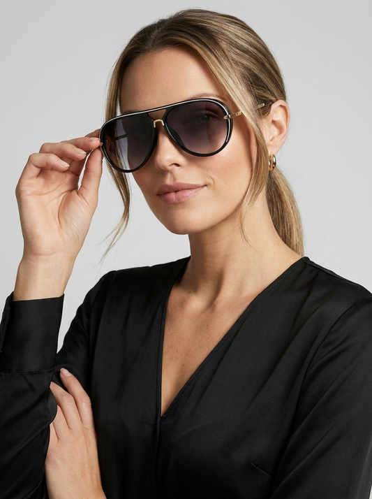 black Oversized Aviator Sunglasses