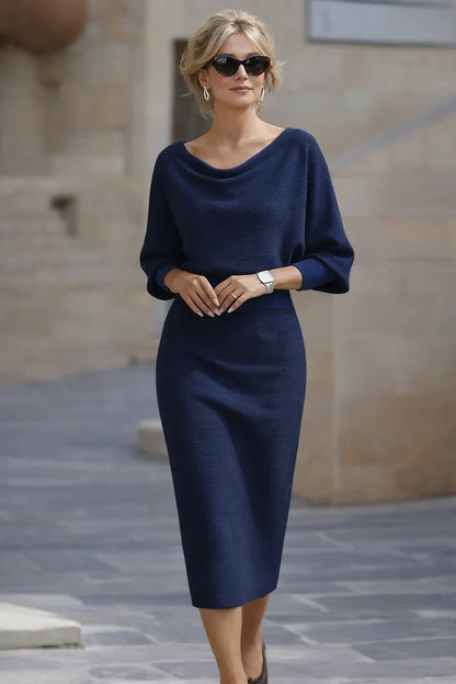 Women's Draped Batwing Midi Dress, Fall Everyday Style
