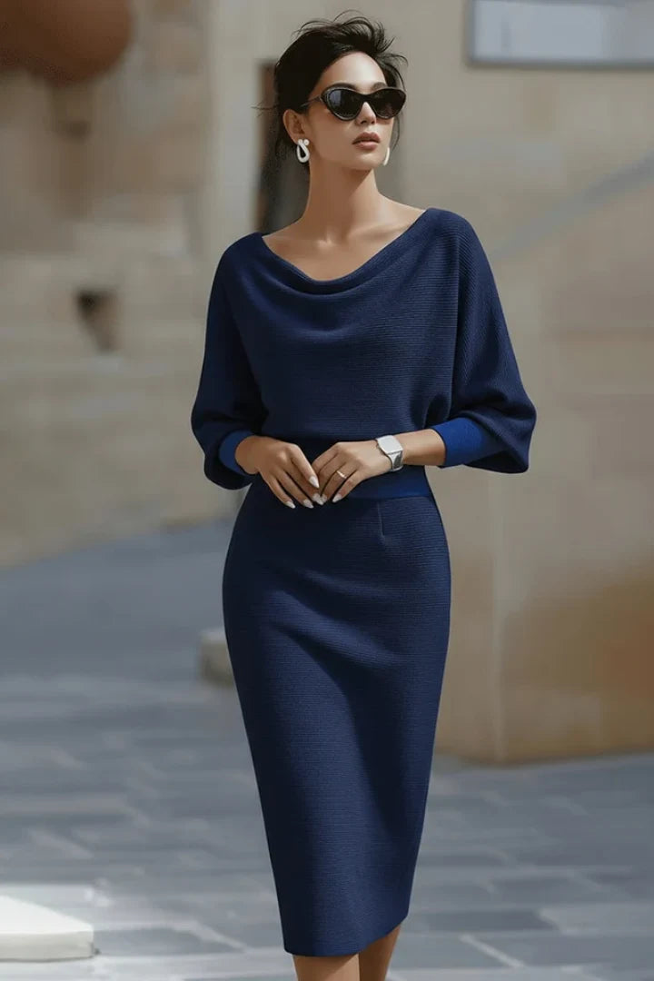 Women's Draped Batwing Midi Dress, Fall Everyday Style