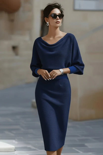 Women's Draped Batwing Midi Dress, Fall Everyday Style