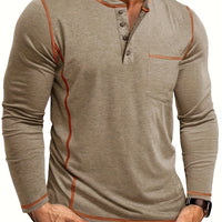 Reuben | Men's Contrast-Stitch Henley with Chest Pocket