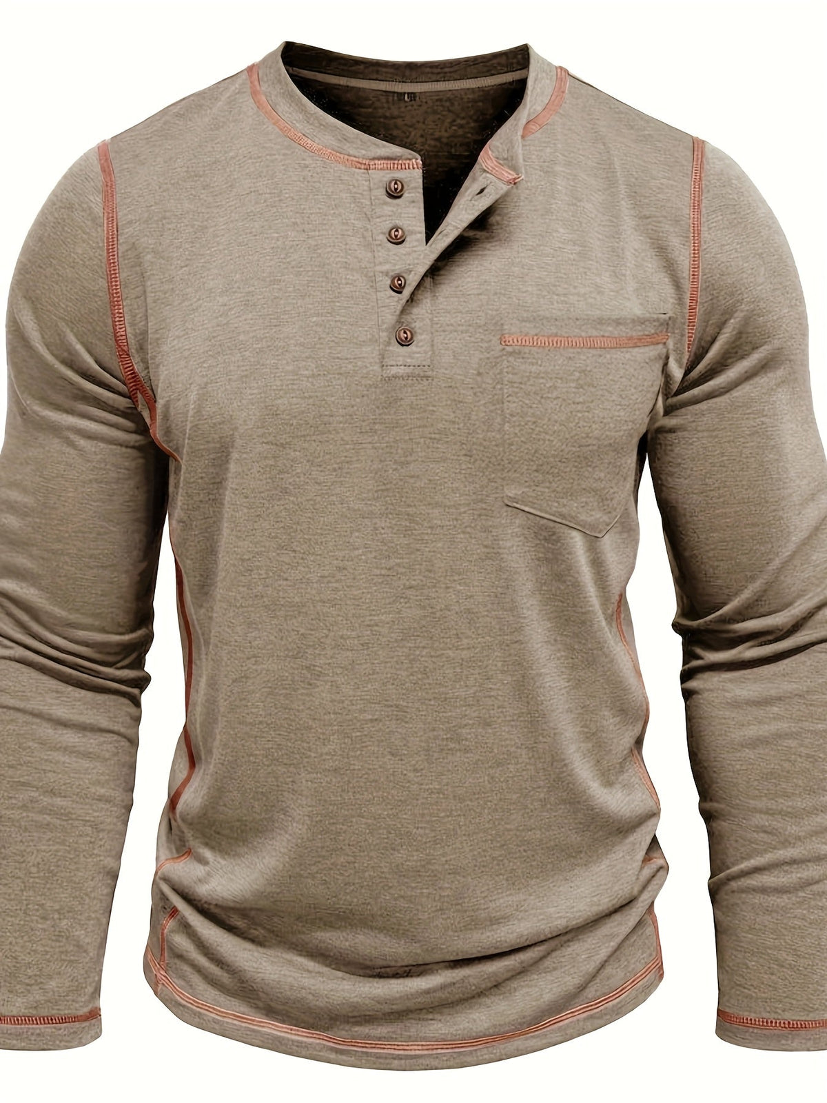 Men's Contrast-Stitch Henley with Chest Pocket – view 2