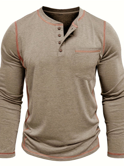 Men's Contrast-Stitch Henley with Chest Pocket – view 2