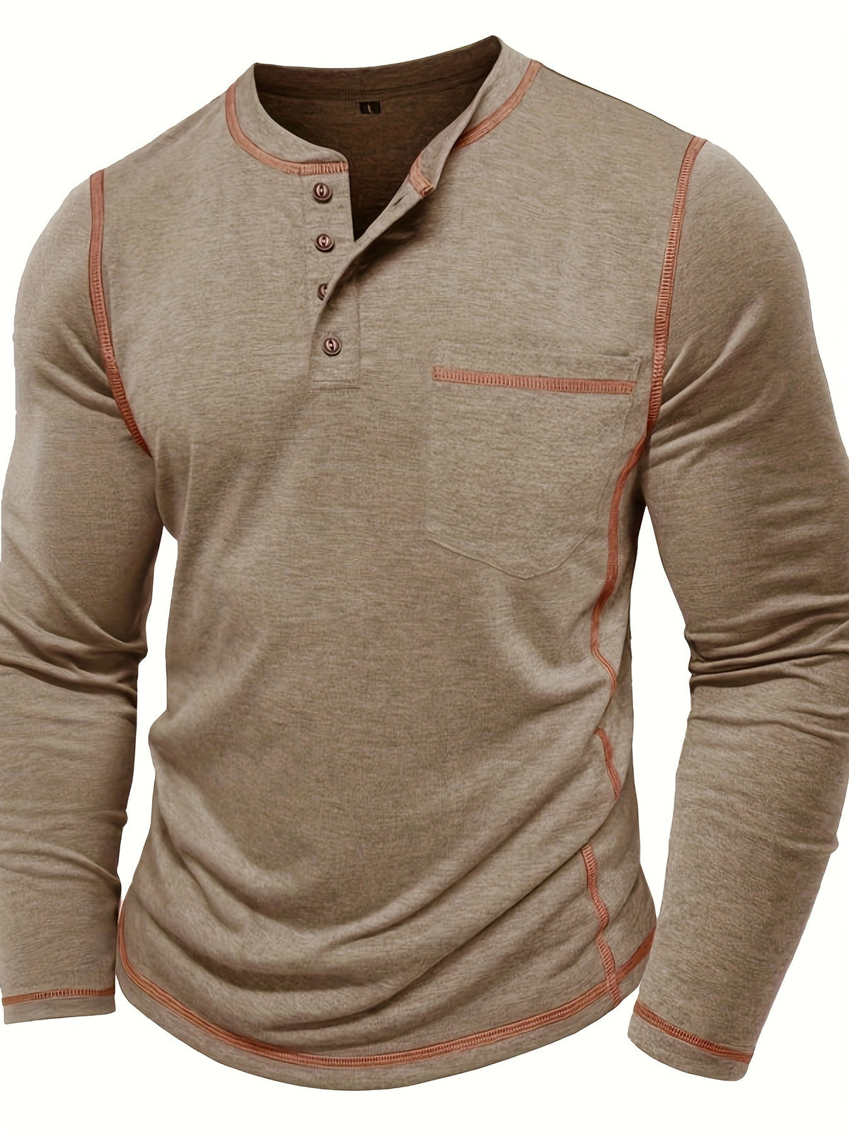 Men's Contrast-Stitch Henley with Chest Pocket – view 3