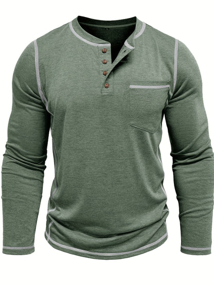 Men's Contrast-Stitch Henley with Chest Pocket – view 7