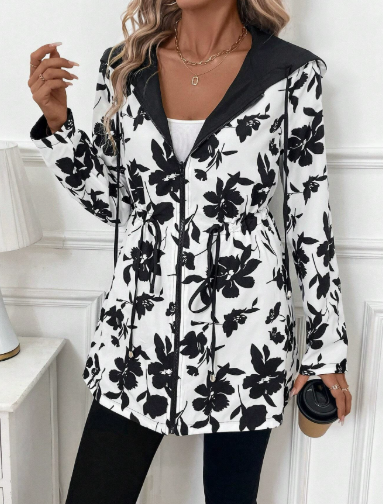 Women's reversible leopard lined hooded jacket in white