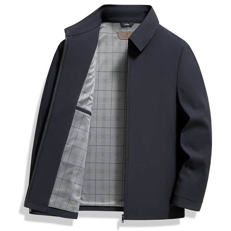 Navy Blue Notch-Lapel Tailored Chic Overcoat with Set-In Pockets