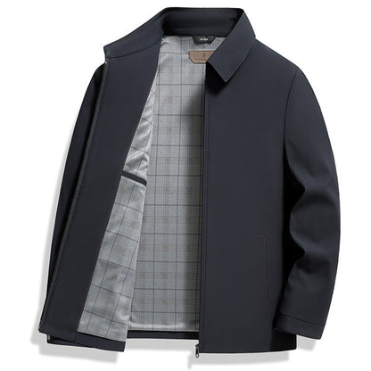 Navy Blue Notch-Lapel Tailored Chic Overcoat with Set-In Pockets