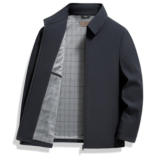 Navy Blue Notch-Lapel Tailored Chic Overcoat with Set-In Pockets