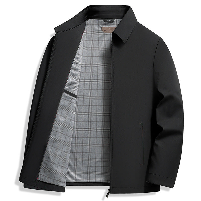 Black Notch-Lapel Tailored Chic Overcoat with Set-In Pockets