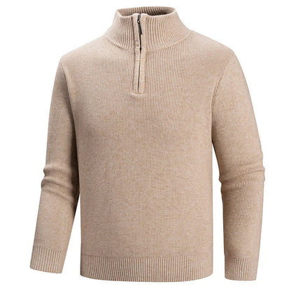 Men's black ribbed knit half zip mock neck sweater in slim fit