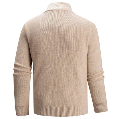 Men's black ribbed knit half zip mock neck sweater in slim fit