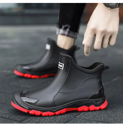 Waterproof slip-on ankle rain boots