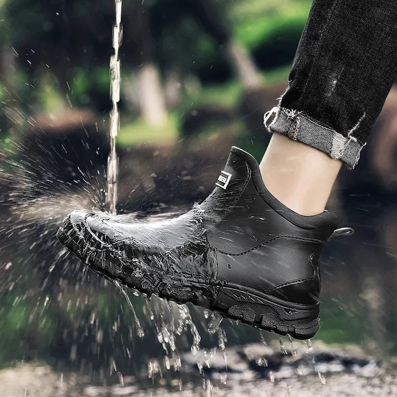 Waterproof slip-on ankle rain boots