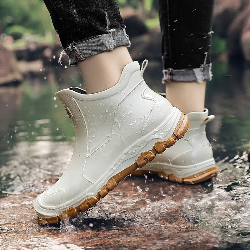 Waterproof slip-on ankle rain boots