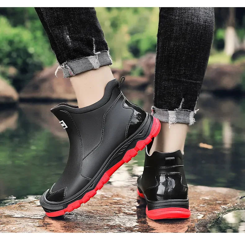 Waterproof slip-on ankle rain boots