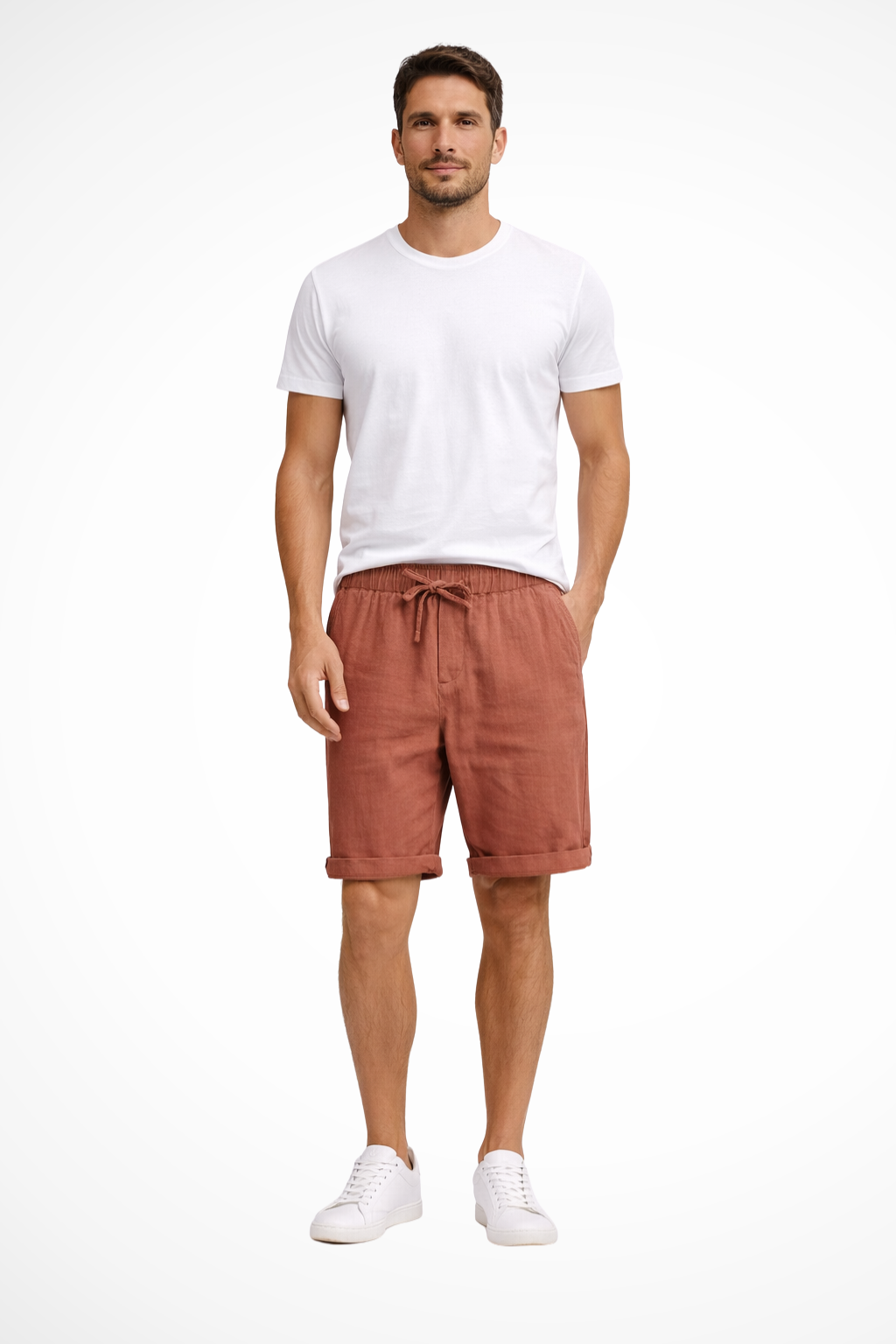 Men's orange drawstring waist casual shorts