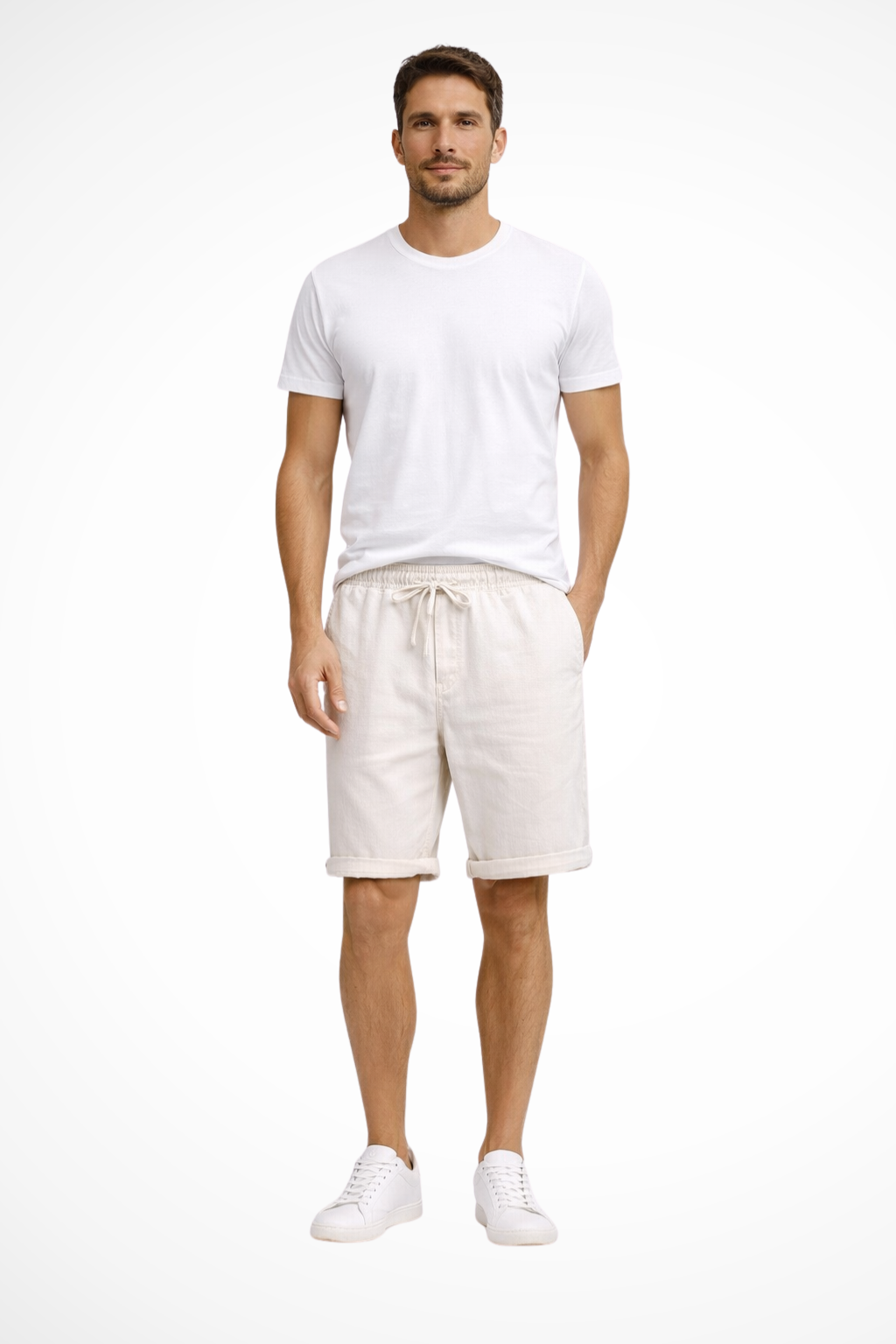 Men's orange drawstring waist casual shorts