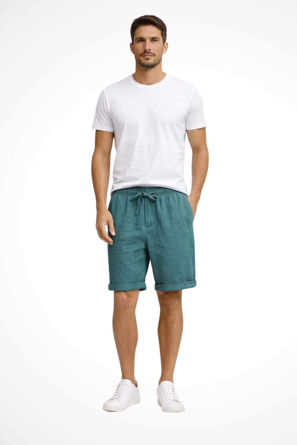 Men's khaki drawstring waist casual shorts