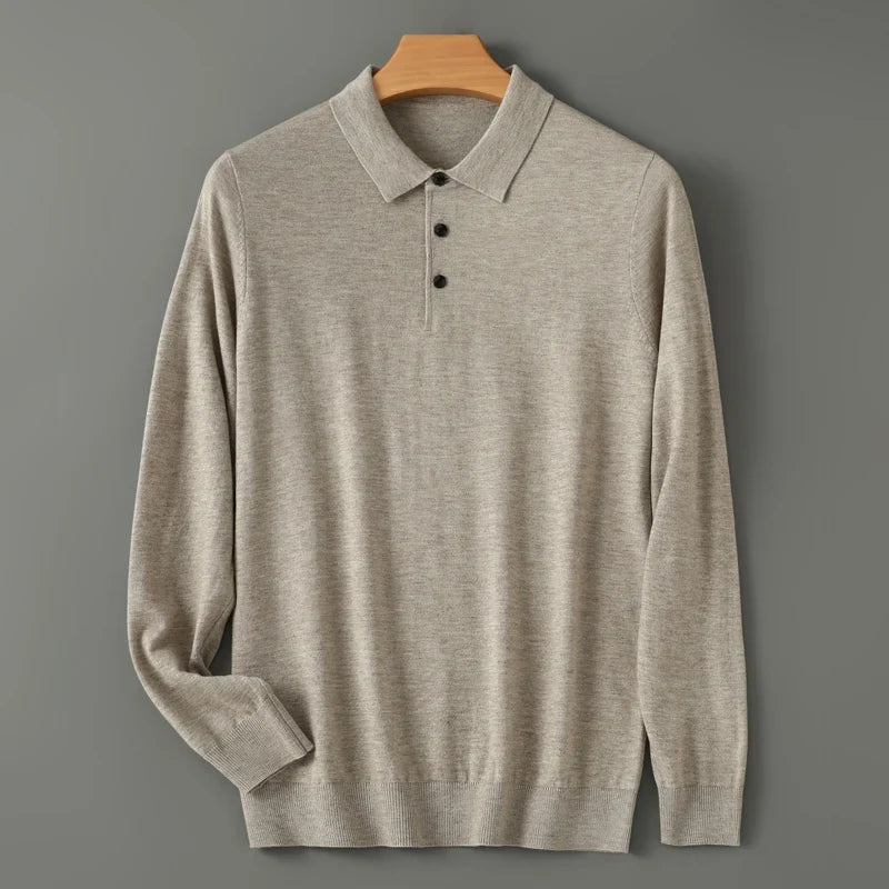 Men's beige merino wool polo shirt