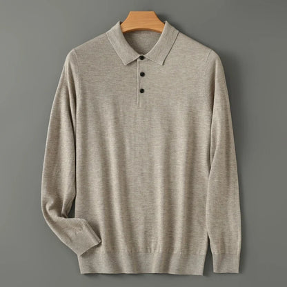 Men's beige merino wool polo shirt