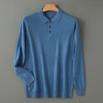 Men's azure merino wool polo shirt
