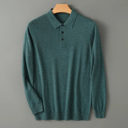 Men's emerald green merino wool polo shirt