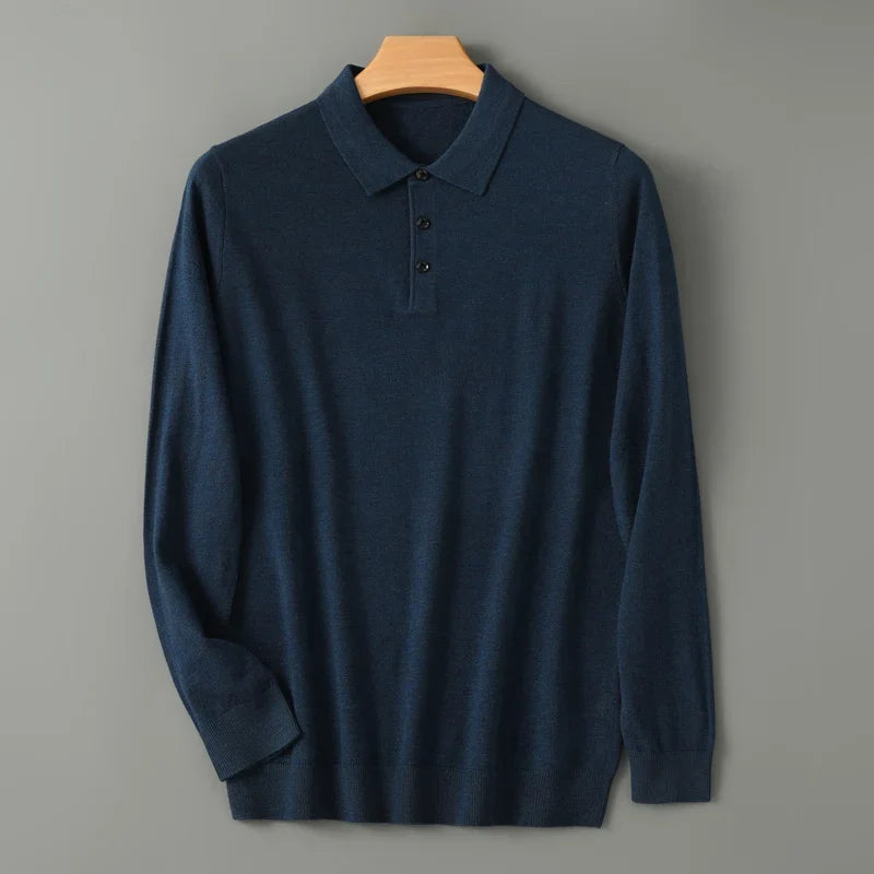 Men's navy blue merino wool polo shirt