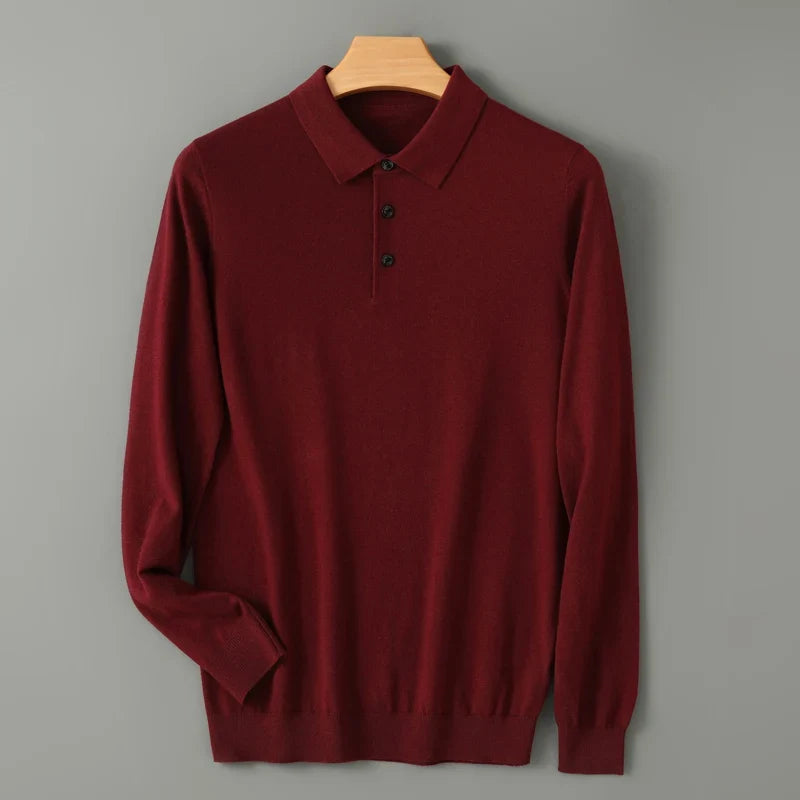 Men's burgundy merino wool polo shirt