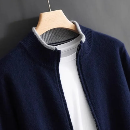 Men's navy blue cashmere zip up sweater jacket