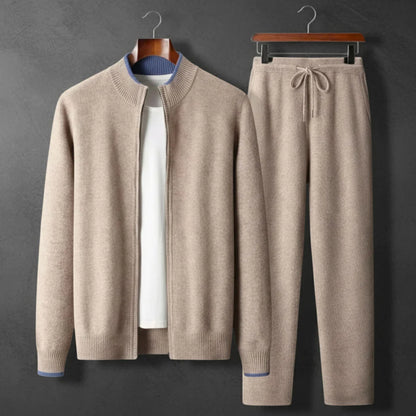 Men's camel cashmere zip tracksuit set