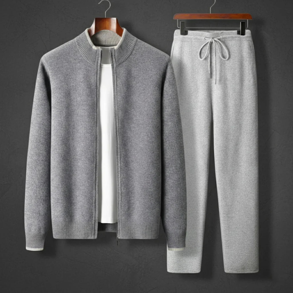 Men's gray cashmere zip tracksuit set
