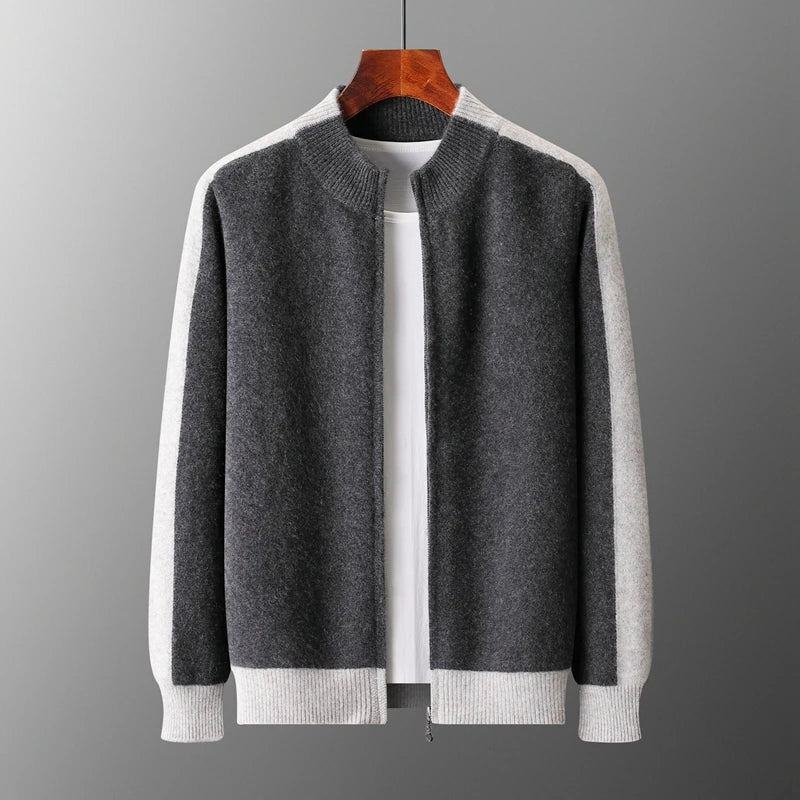Men's cashmere half zip sweater with contrast sleeves