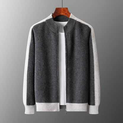 Men's cashmere half zip sweater with contrast sleeves
