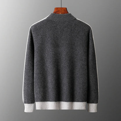 Men's cashmere half zip sweater with contrast sleeves