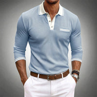 Micah | Men's Long Sleeve Golf Polo Shirt with Contrast Collar and Chest Pocket