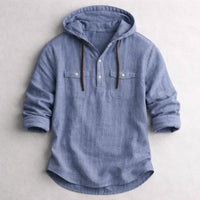 Silas | Men's Cotton Linen Hooded Shirt with Chest Pockets, Breathable Overshirt