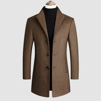 Men's khaki wool blend overcoat with soft durable finish