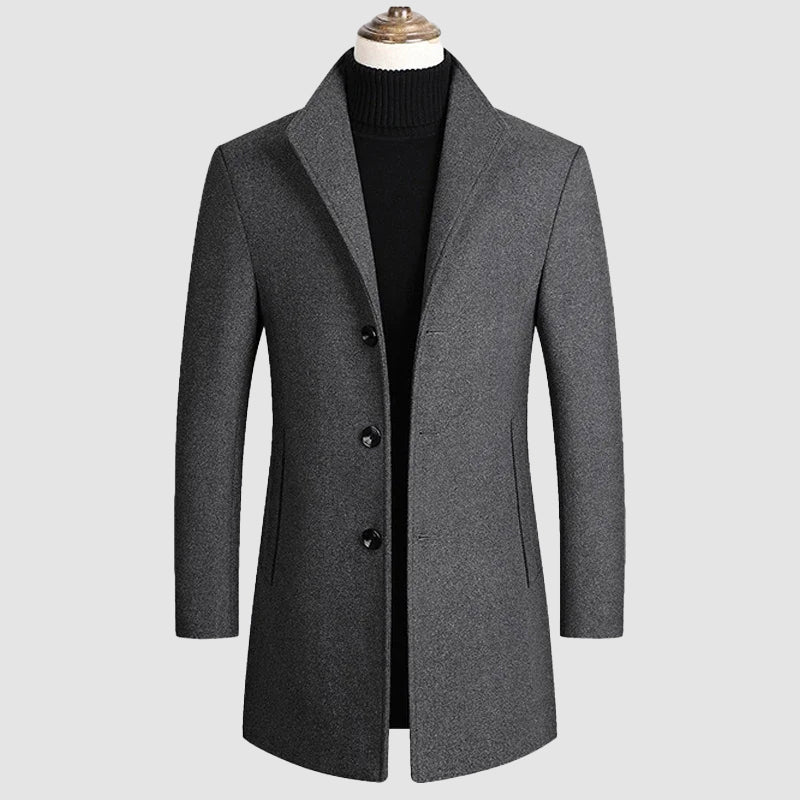 Men's khaki wool blend overcoat with soft durable finish
